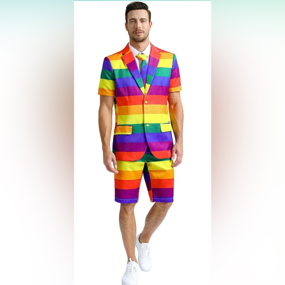 NWT Multicolor Striped Men's Blazer and Shorts Set with tie